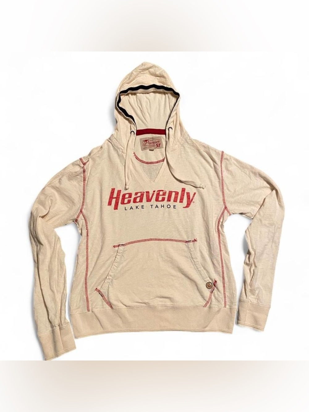 Heavenly Lake Tahoe Hooded Pullover - Cream with Red Logo